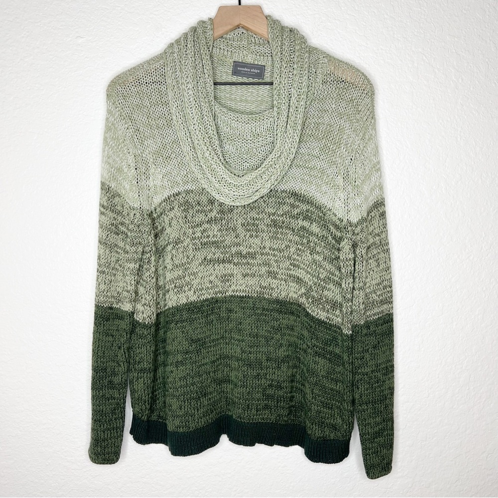 Wooden Ships Cowl Neck Sweater Green Stripe Knit size M/L